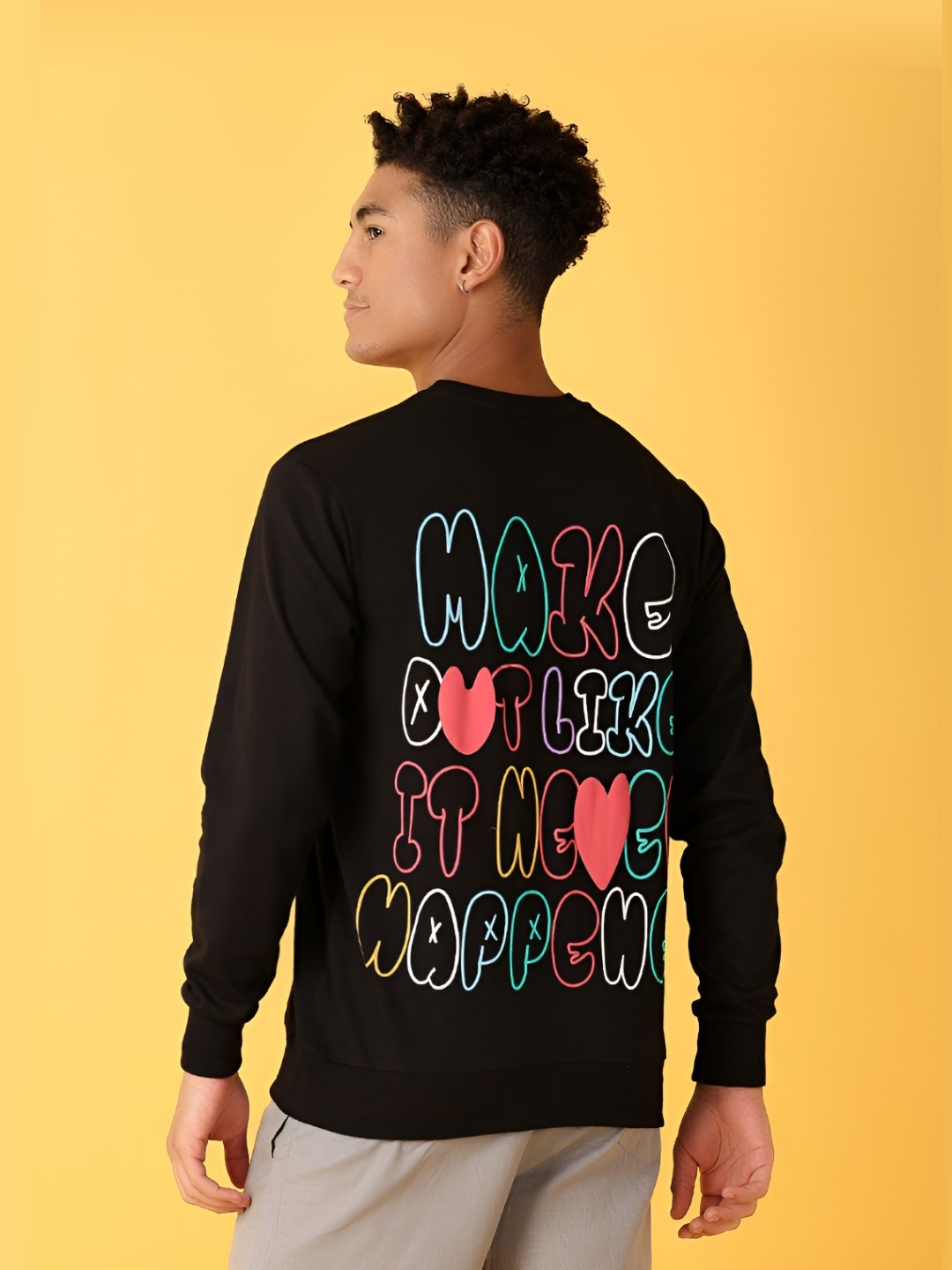 

V-Mart Men Typography Printed Round Neck Cotton Sweatshirts, Black