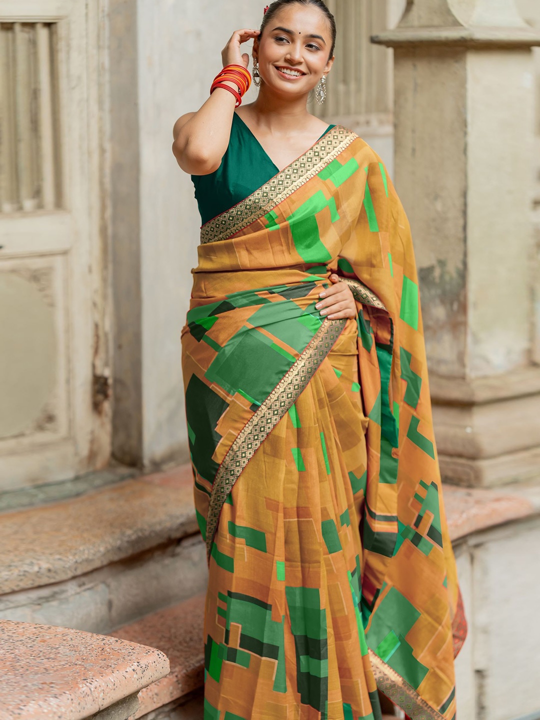 

KALINI Zari Silk Blend Saree, Mustard