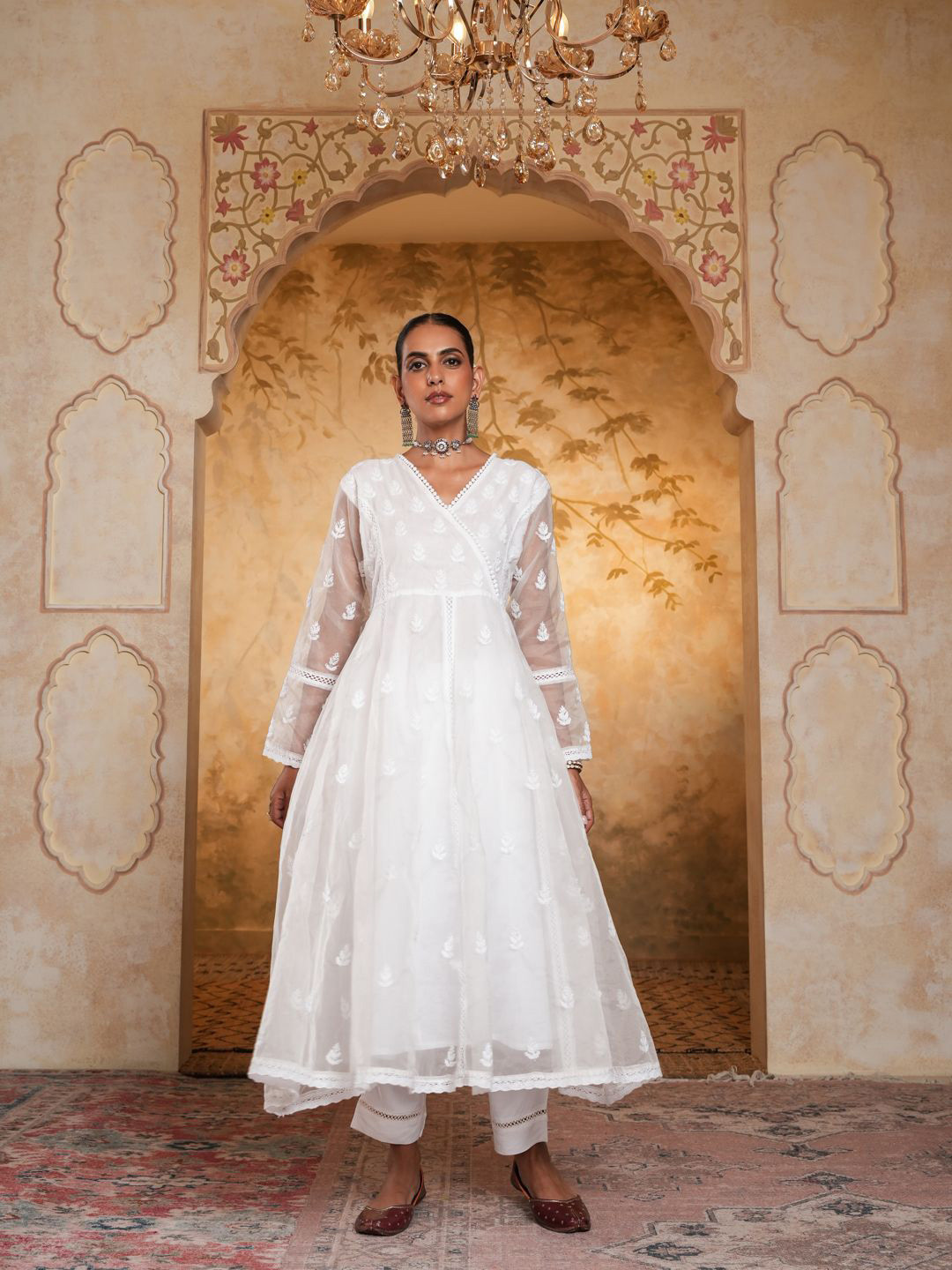 

House of Chikankari Chikankari Woven Kurta, White