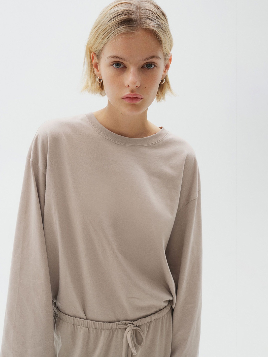 

H&M Long Sleeved Cotton Tops, Beige