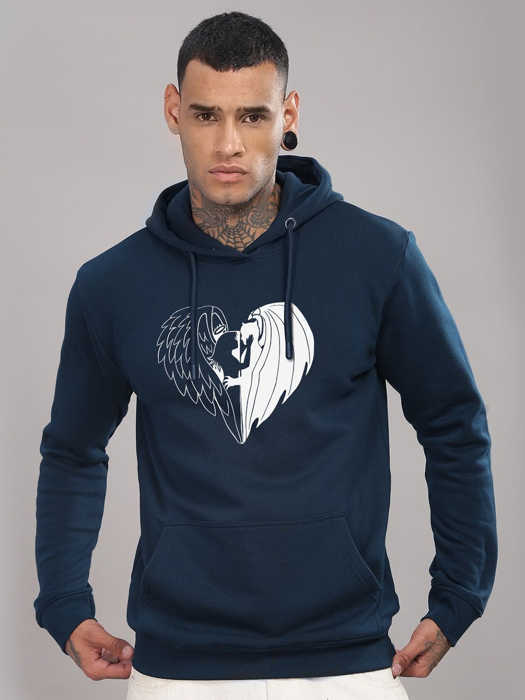 

ADRO Men Printed Hooded Sweatshirt, Teal
