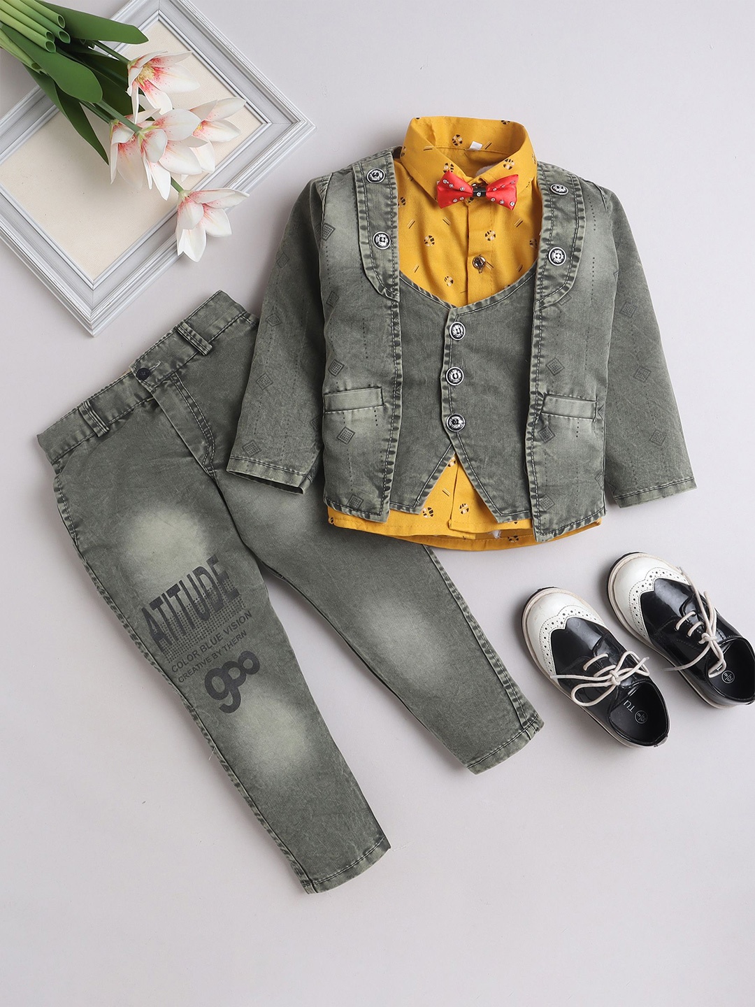 

BAESD Boys Printed Long Sleeves Shirts with Trouser, Grey