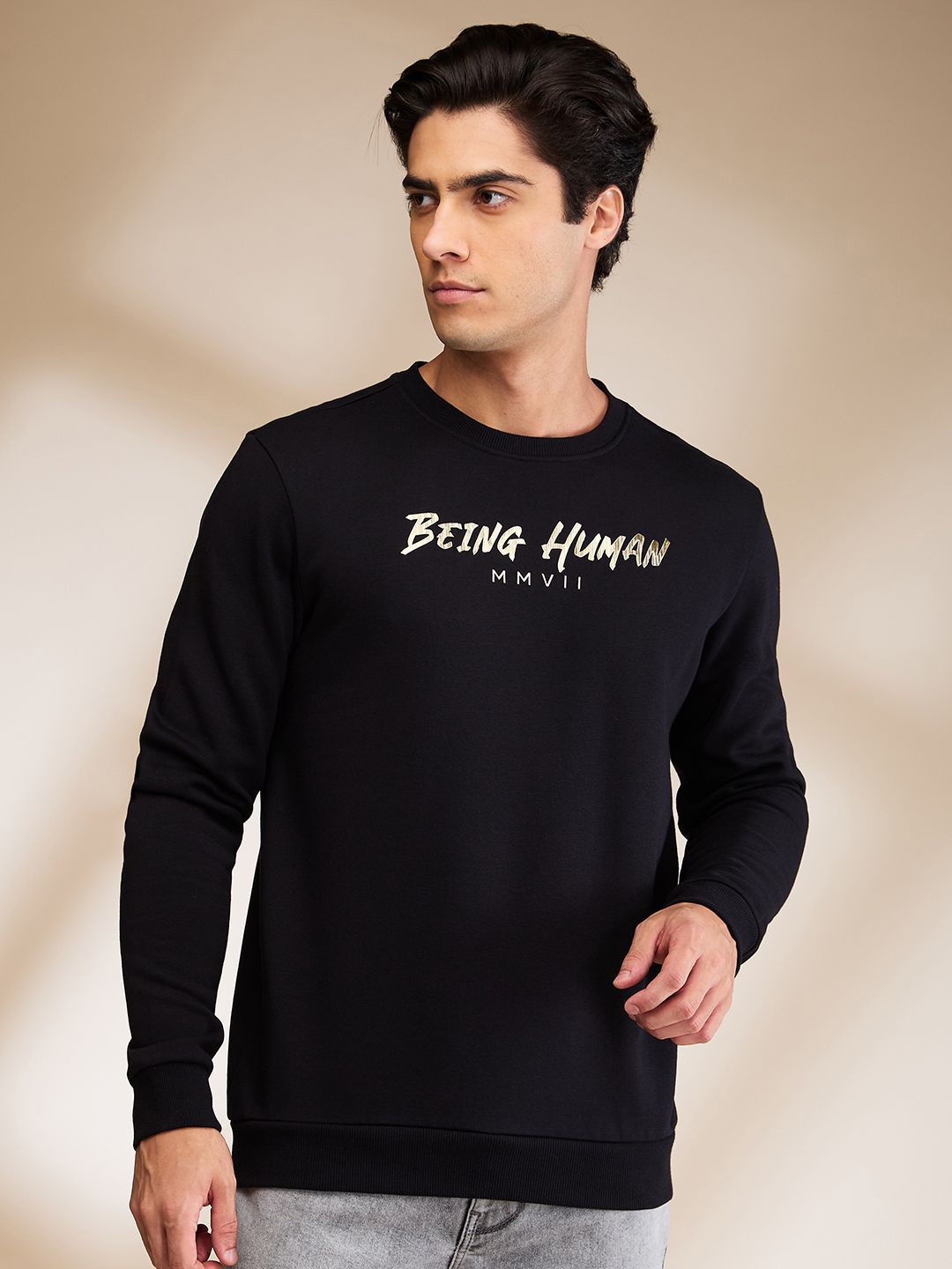 

Being Human Men Typography Printed Round Neck Cotton Pullover Sweatshirt, Black