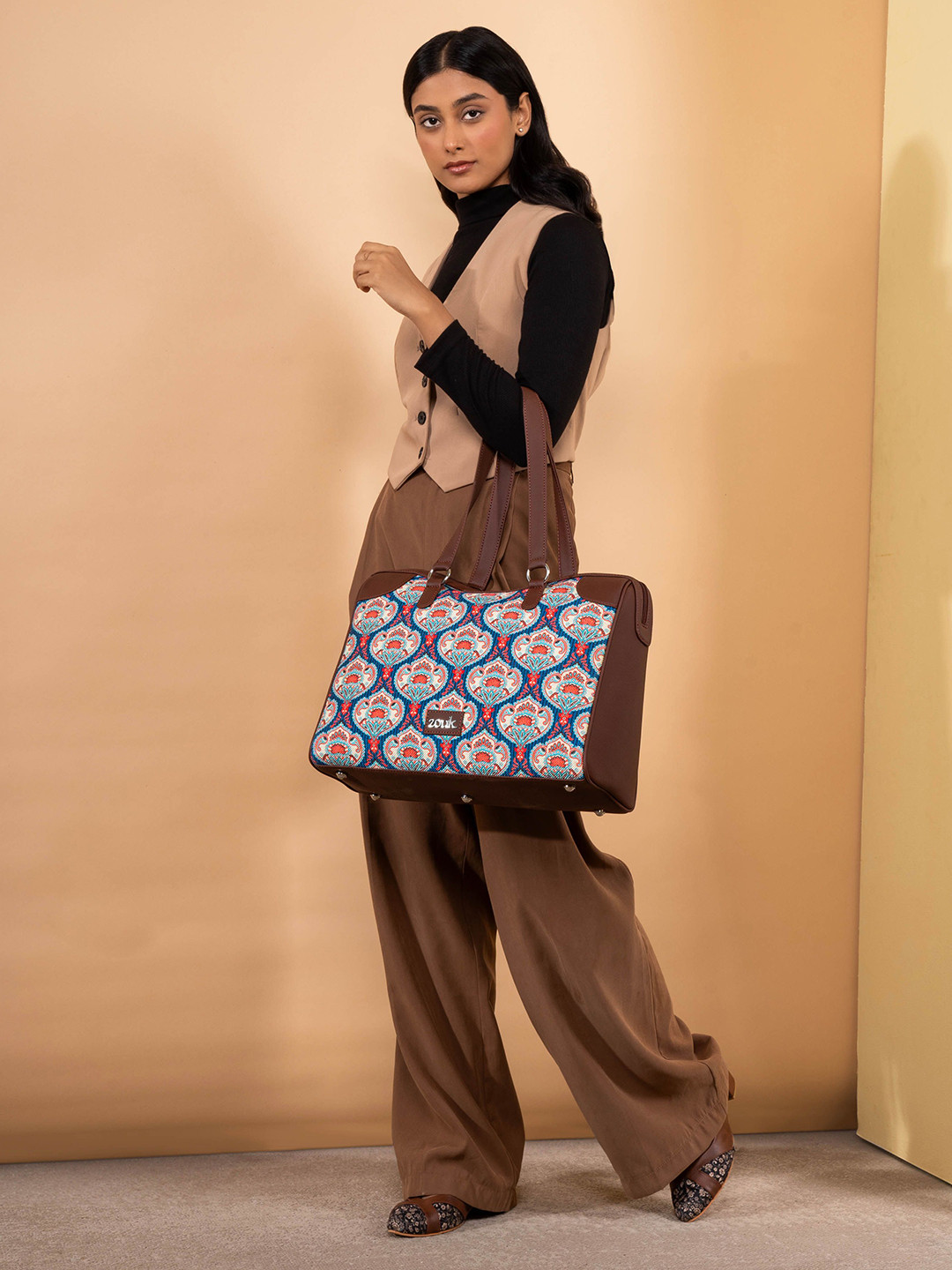 

ZOUK Ethnic Motifs Printed Structured Shoulder Bag, Blue