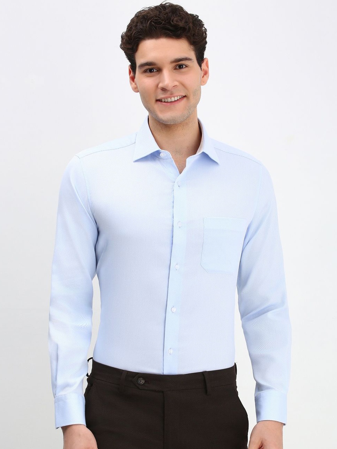 

Allen Solly Sport Men Self Design Spread Collar Pure Cotton Formal Shirt, Blue