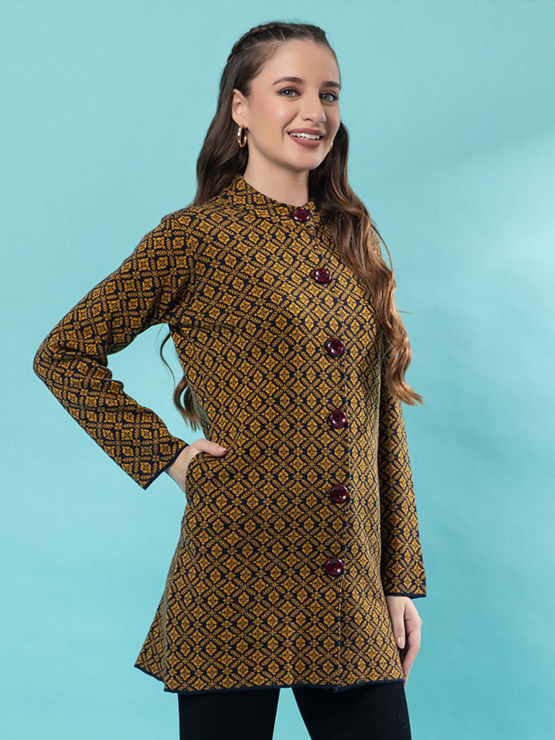 

Anouk Womens Ethnic Motif knitted Cardigan, Yellow