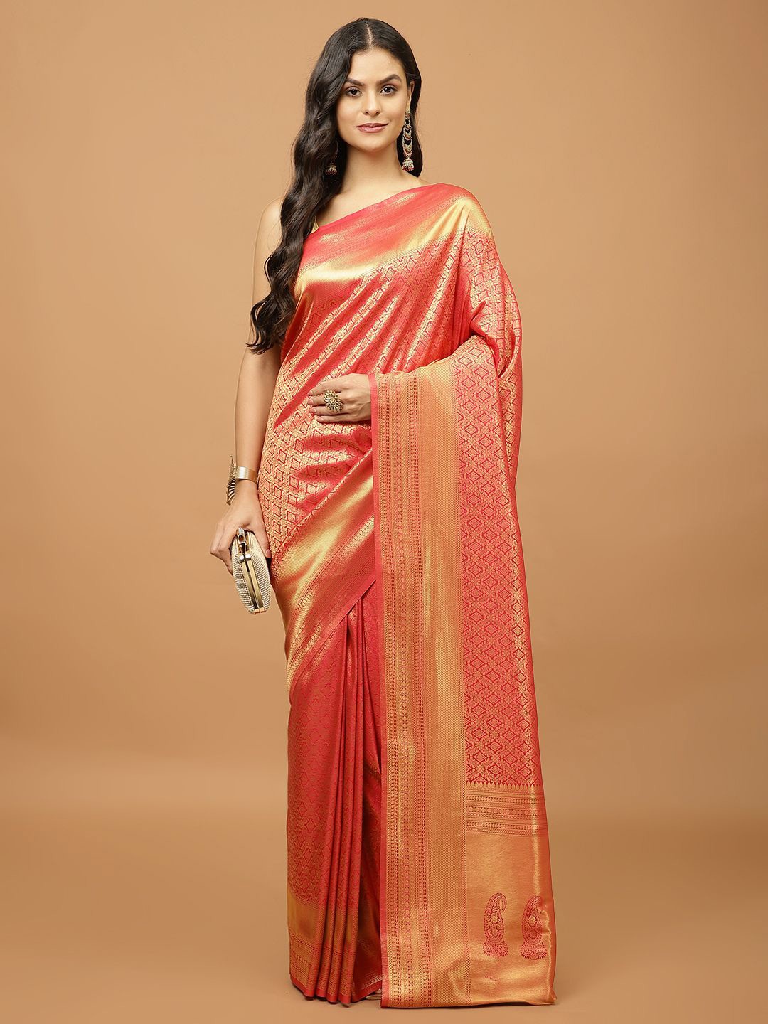 

Meena Bazaar Woven Design Zari Saree, Orange