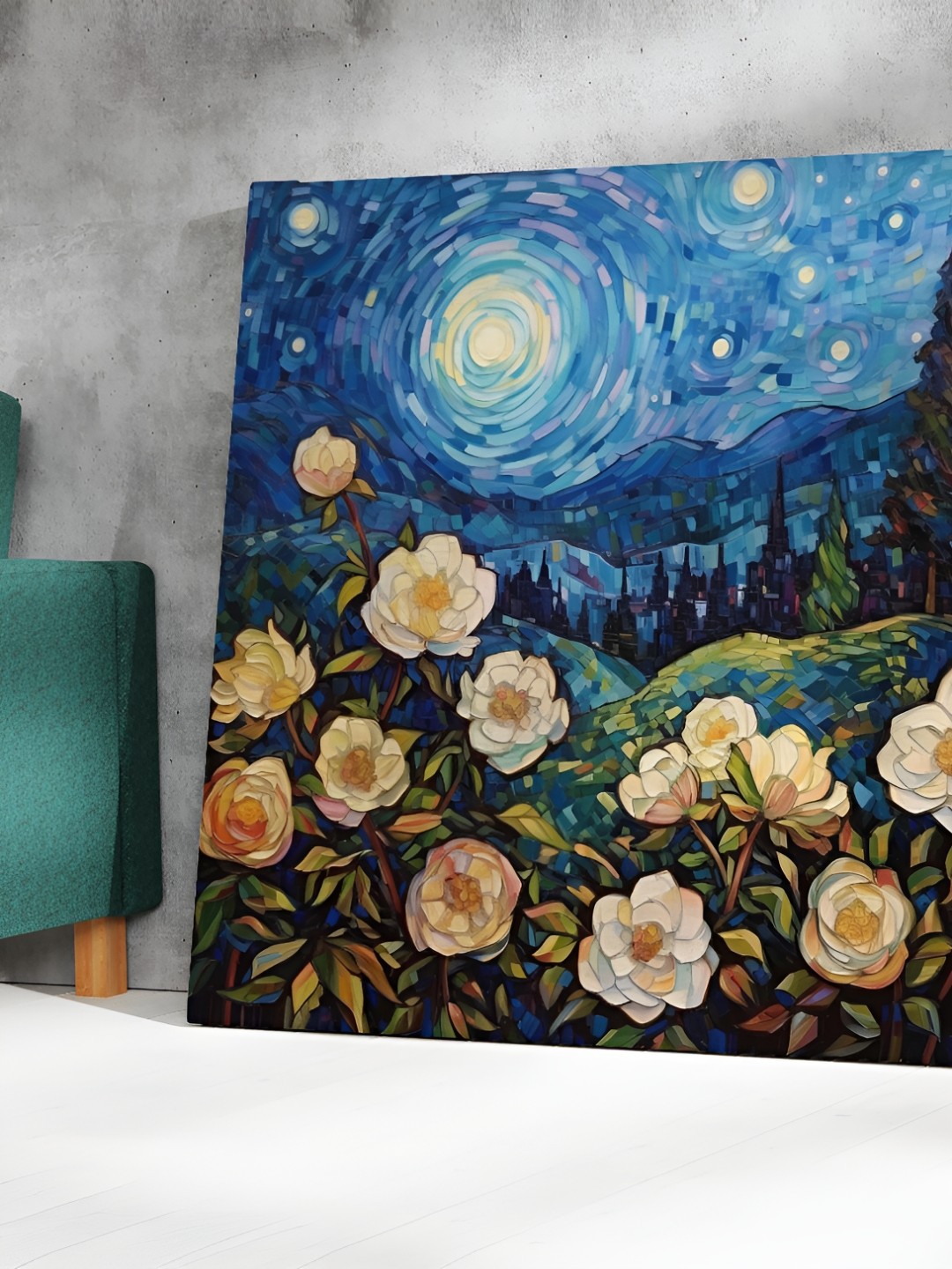 

Aura Blue & White Floral Printed Wooden Canvas Wall Painting