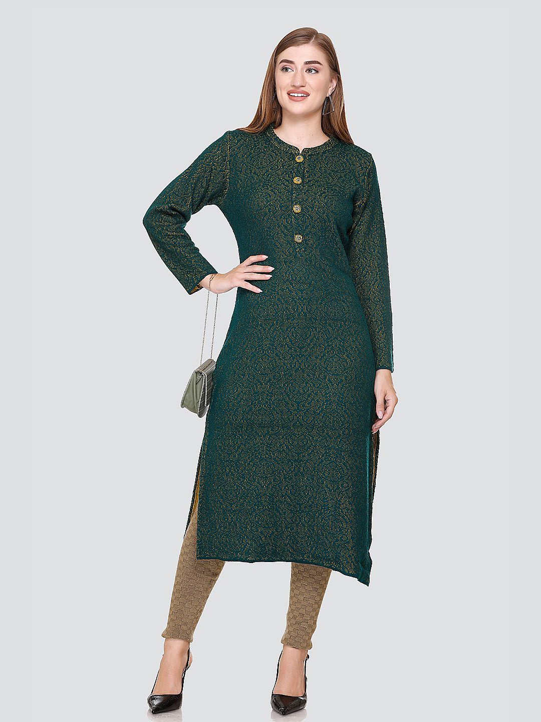 

PUREMIST Quirky Embellished Woollen Kurta, Green