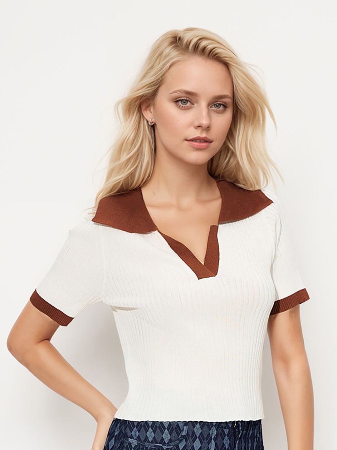 

JC Mode Shirt Collar Regular Top, White