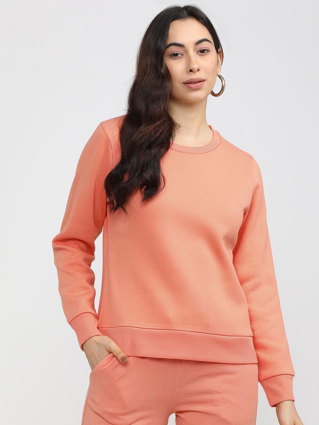 

Tokyo Talkies Women Round Neck Pullover Sweatshirt, Pink