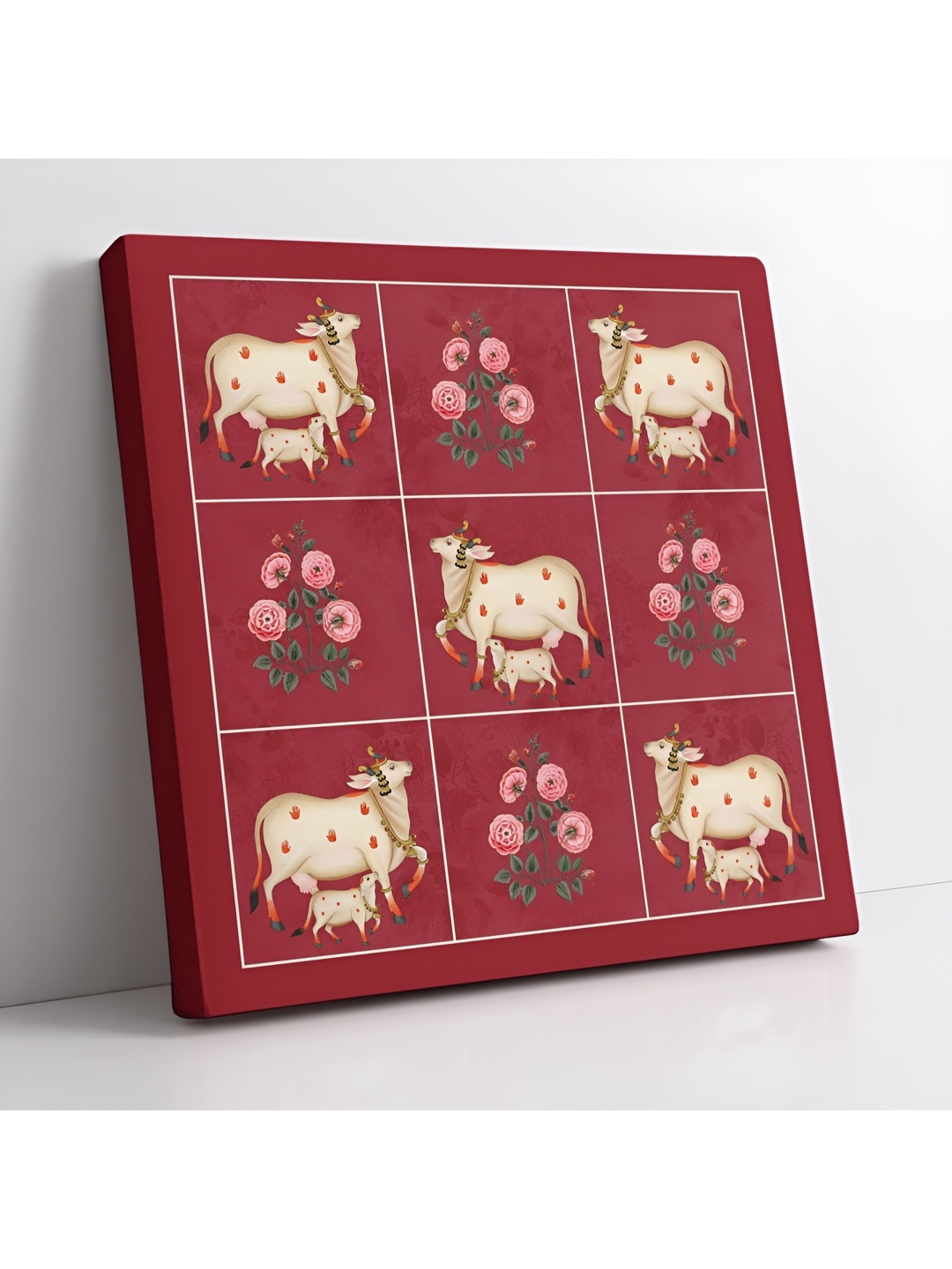 

Aura Maroon & White Pichwai Cow Religious Canvas Wall Art