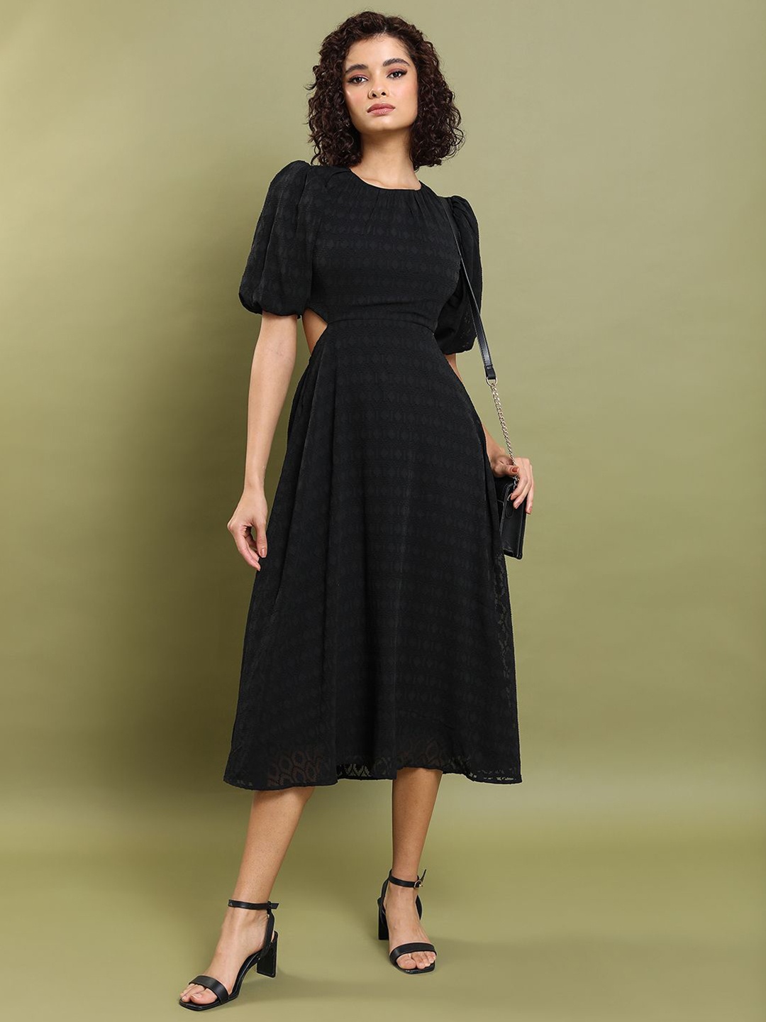 

Tokyo Talkies Puff Sleeve Fit & Flare Midi Dress, Black