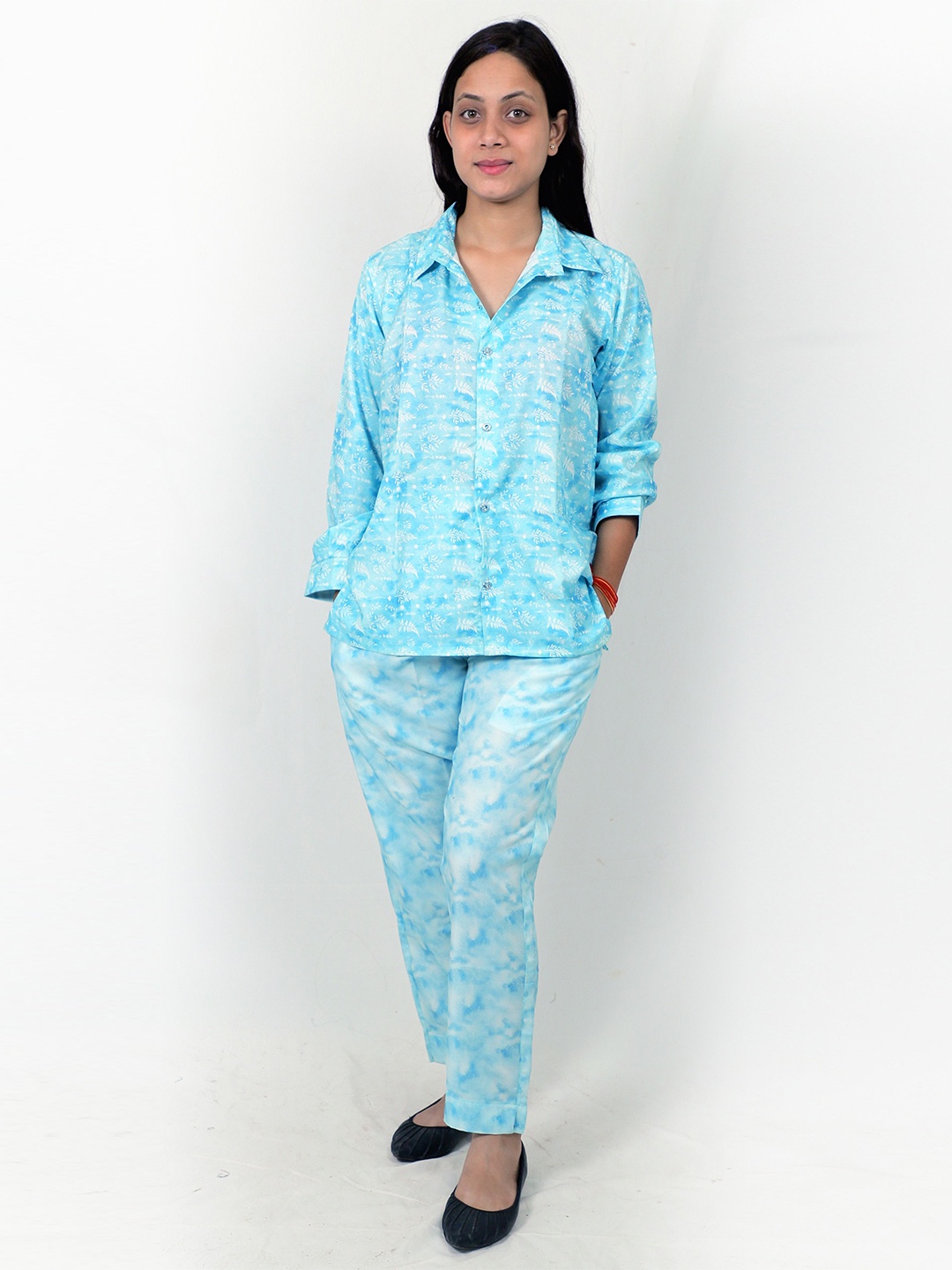 

TILISM Printed Pure Cotton Shirt With Trousers Co-Ords, Turquoise blue