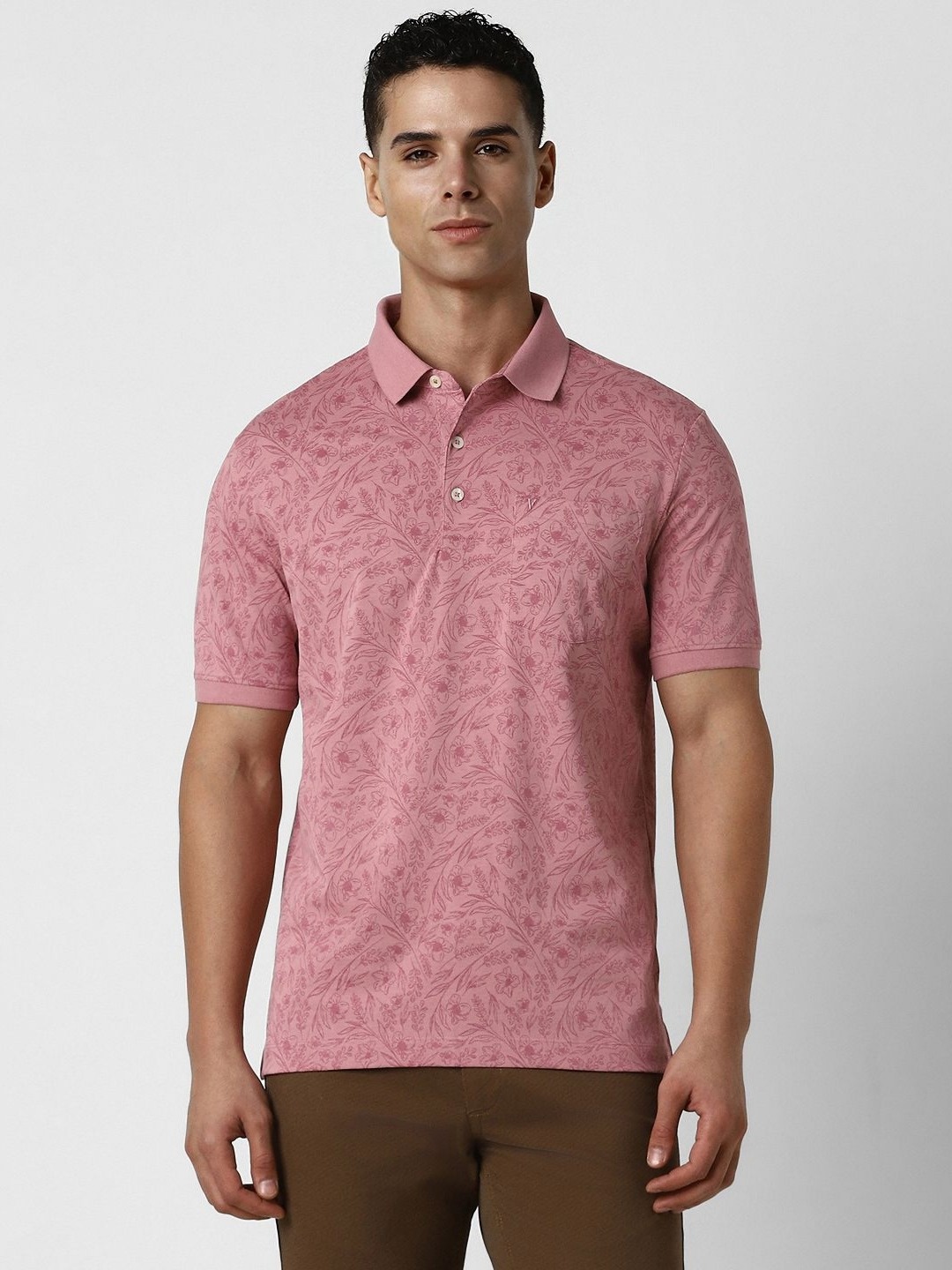 

Van Heusen Men Floral Printed Polo Collar Cotton T-shirt, Pink