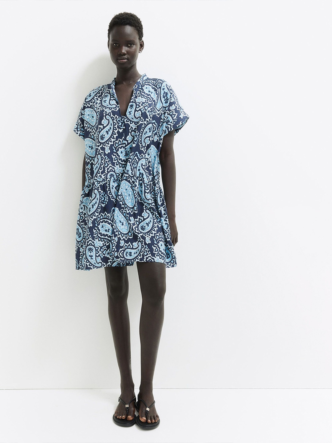 

H&M Women Printed Tunic Dress, Blue