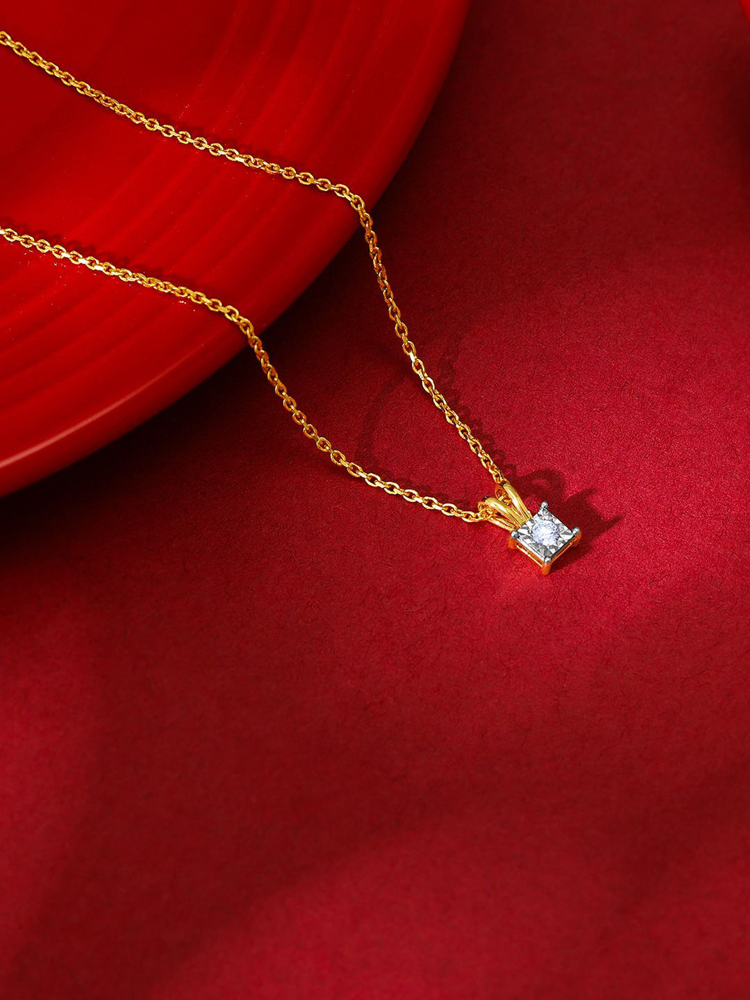 

GIVA Women 14KT BIS Hall Mark Yellow Gold Boxy Diamond Pendant