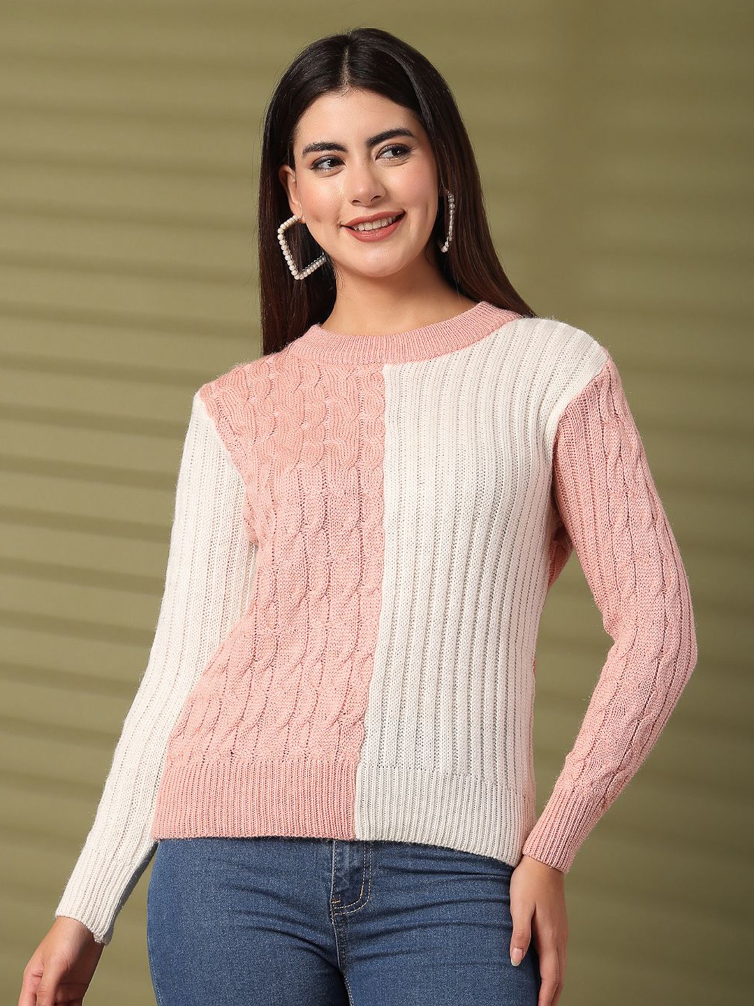 

Clora Creation Women Cable Knit Woollen Pullover, Peach