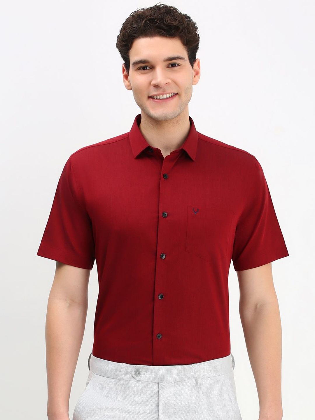 

Allen Solly Men Spread Collar Solid Cotton Slim Fit Formal Shirt, Maroon