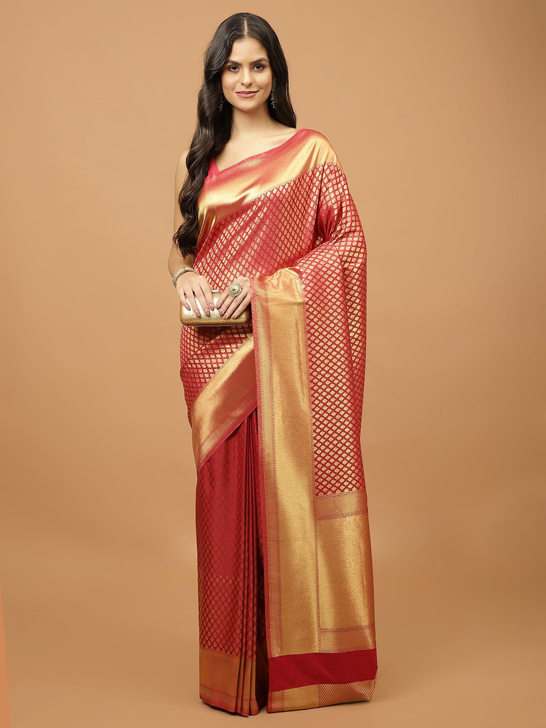 

Meena Bazaar Woven Design Zari Kanjeevaram Saree, Magenta