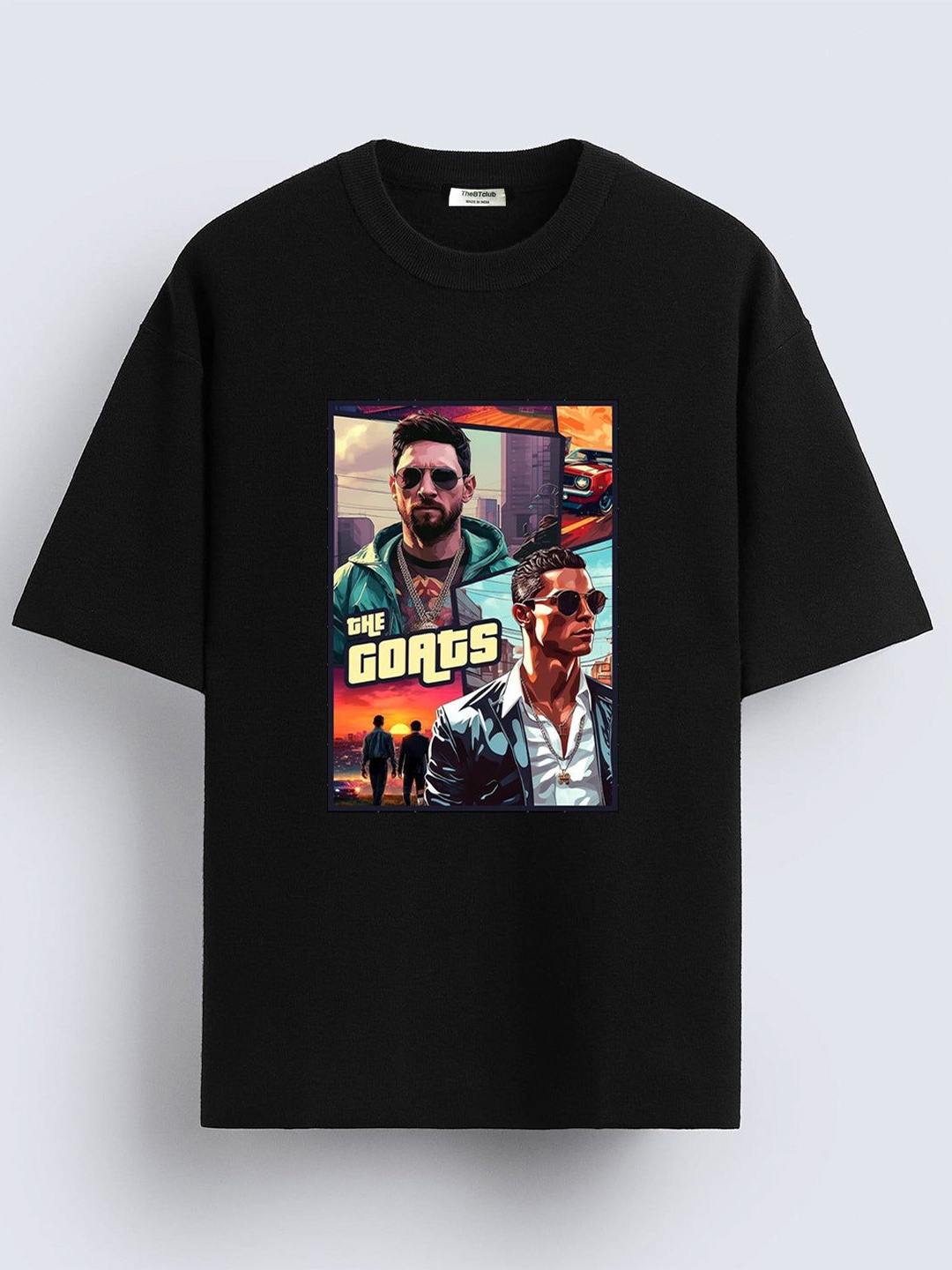 

TheBTclub Men Printed Drop-Shoulder Sleeves T-shirt, Black