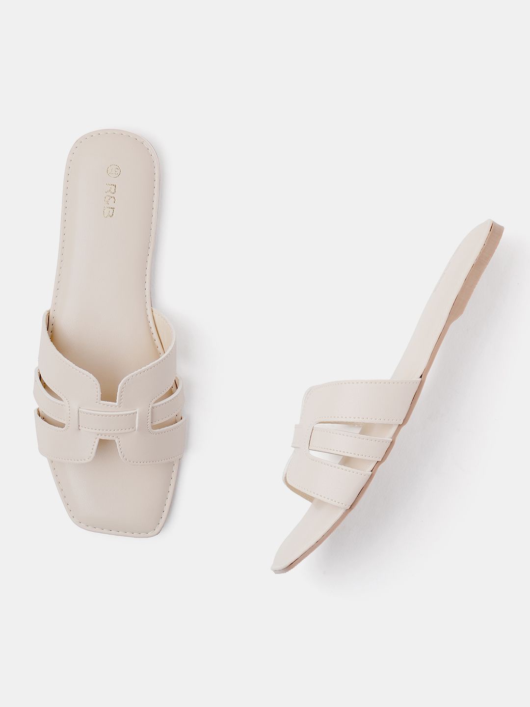 

R&B Women PU Open Toe Flats, White