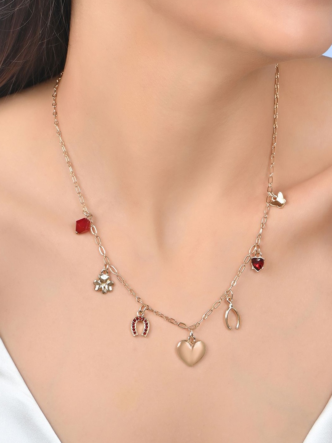 

ToniQ Gold-Plated Stones Studded Heart Necklace