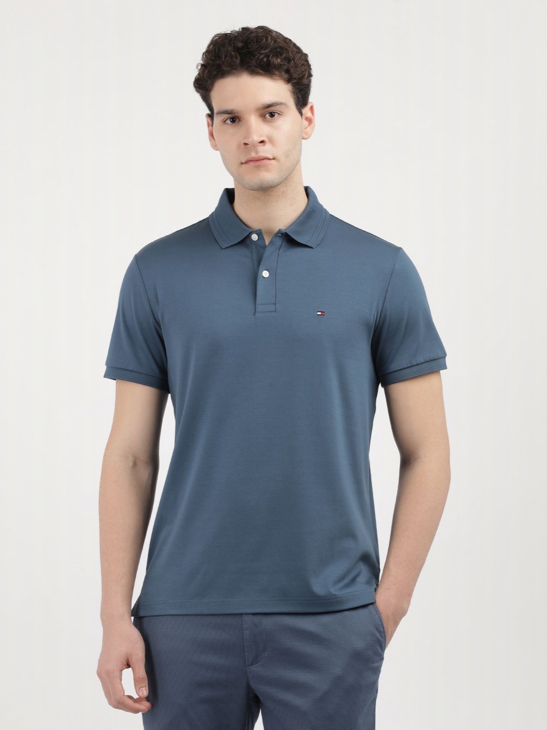 

Tommy Hilfiger Men Solid Polo Collar Cotton T-shirt, Blue
