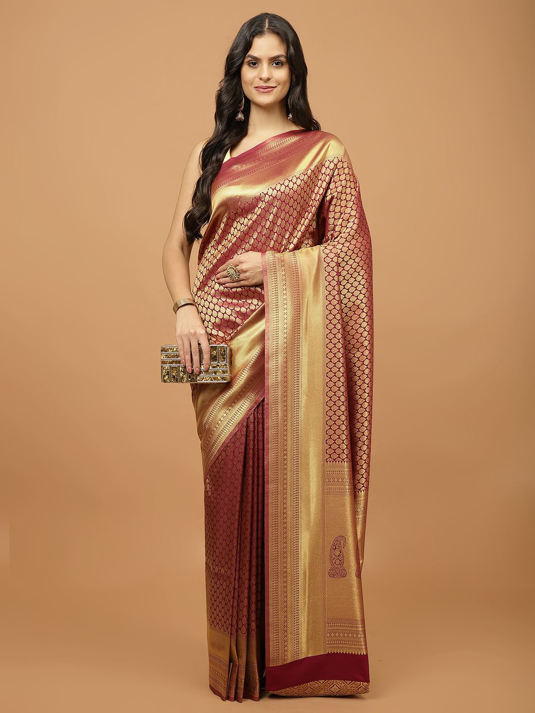 

Meena Bazaar Women Zari Saree, Burgundy