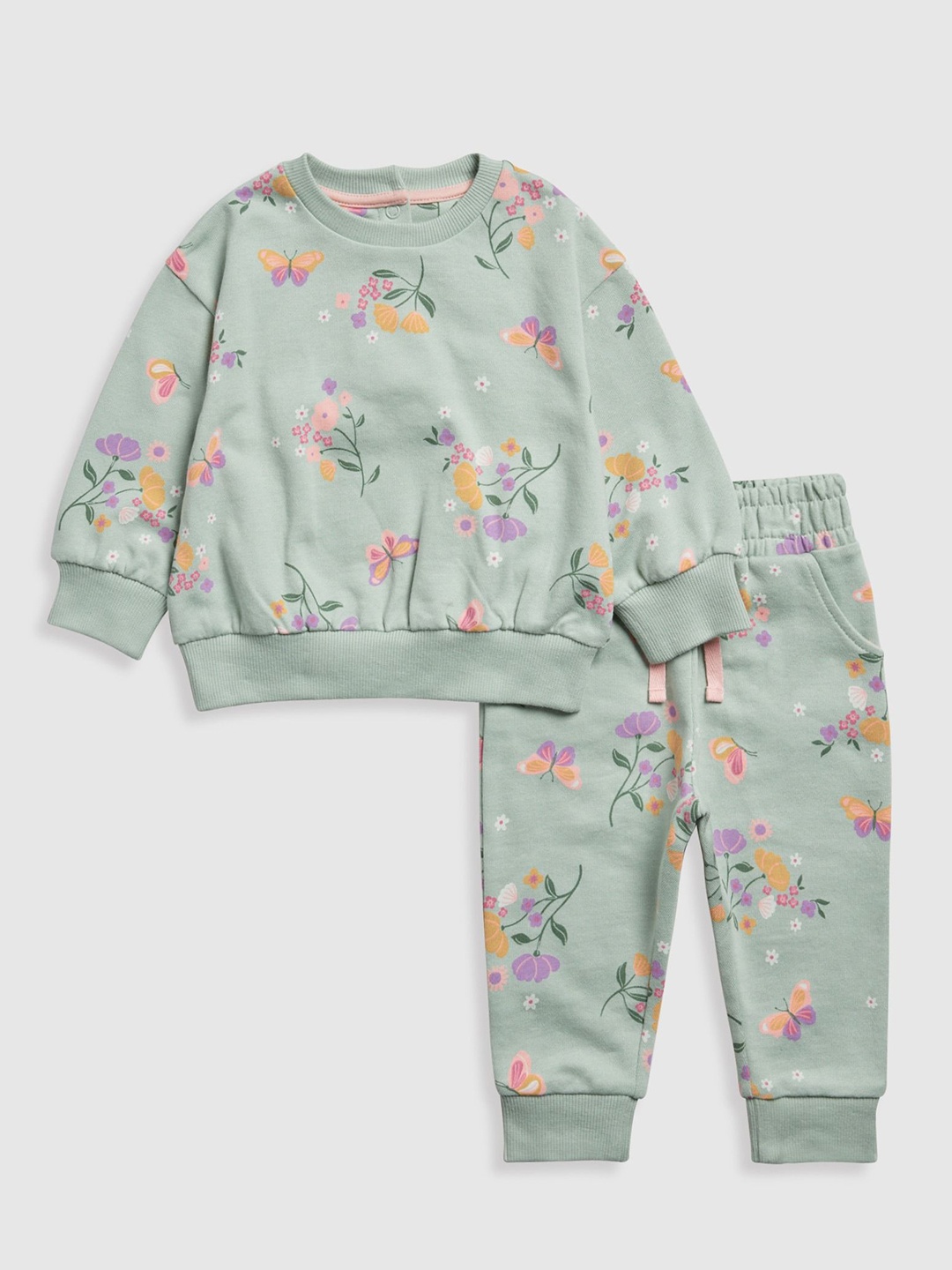 

mothercare Girls Printed Pure Cotton Sweatshirt with Joggers, Green