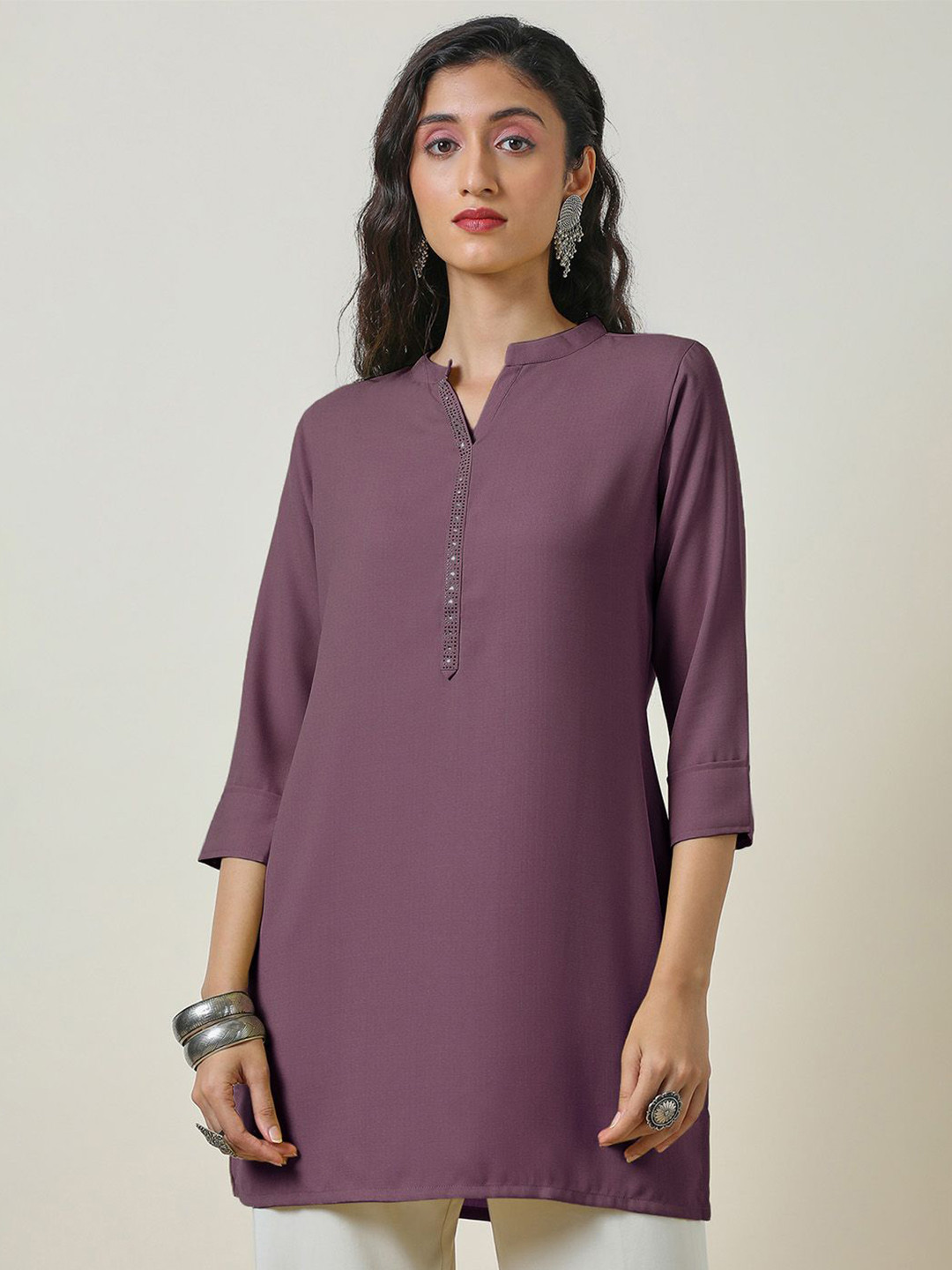 

Soch Women Mandarin Collar Tunic, Purple