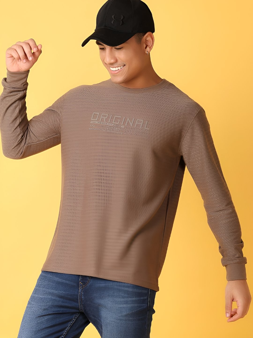 

V-Mart Men Typography Printed Round Neck Cotton T-shirt, Brown