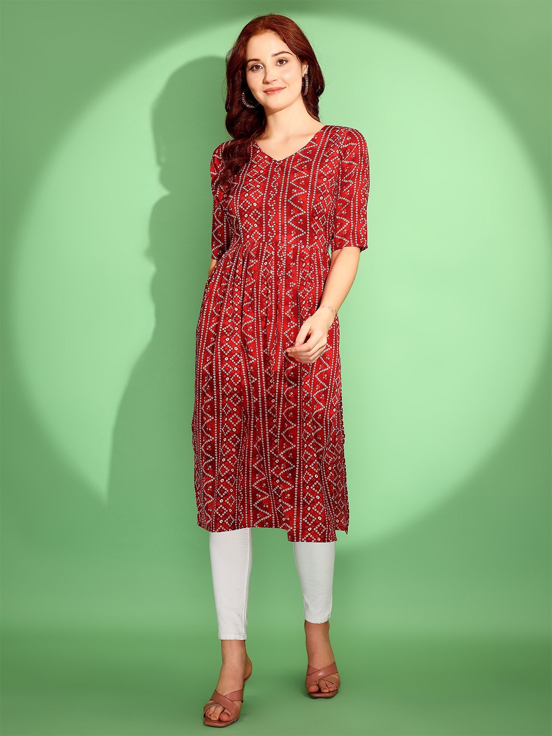 

Trillmixa Bandhani Printed Crepe Kurta, Red