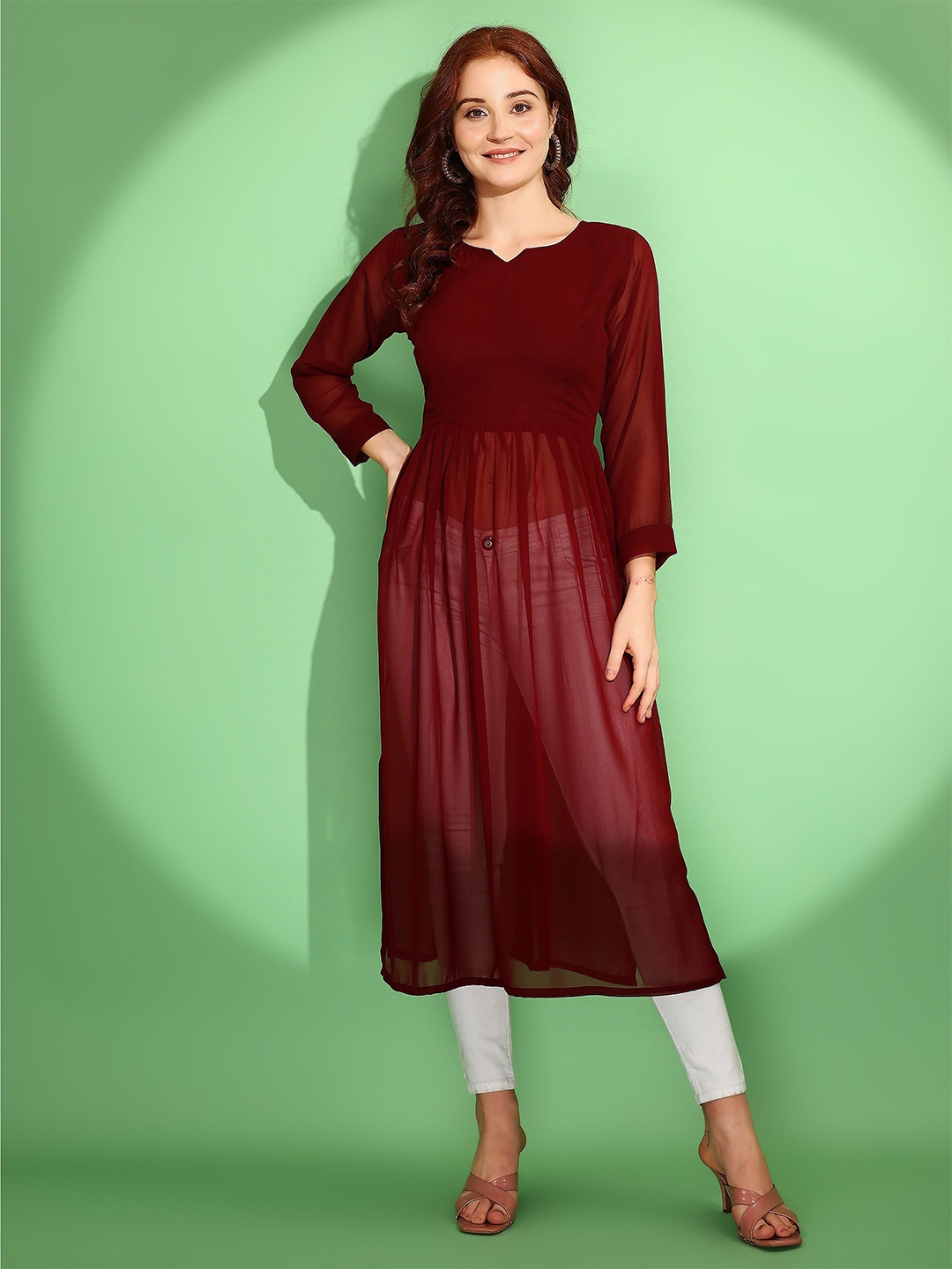

Fashion2wear Women Round Neck A-Line Kurta, Maroon