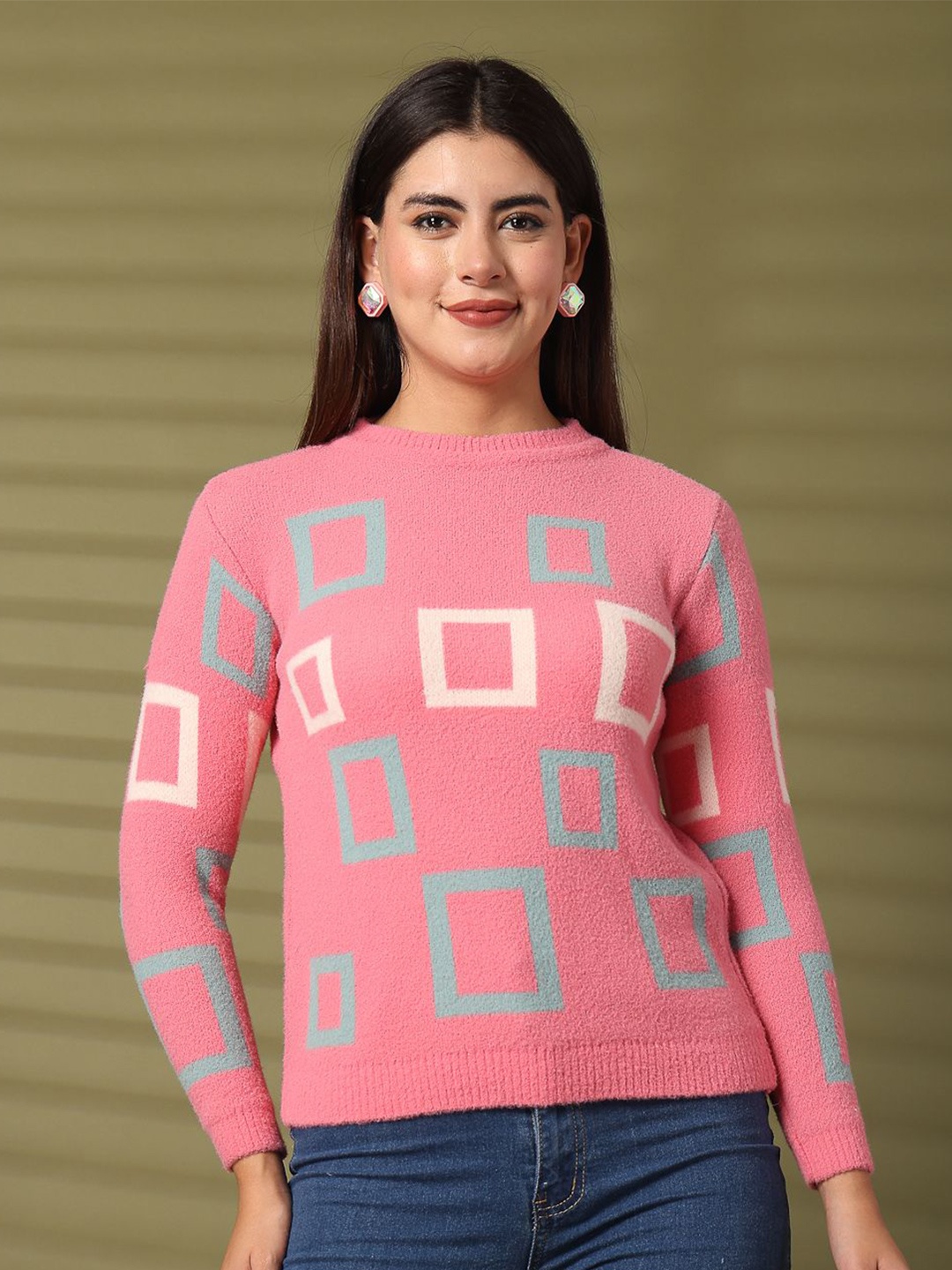 

Clora Creation Women Printed Woollen Pullover, Pink