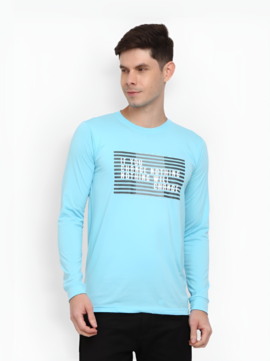 

V-Mart Men Typography Printed Round Neck Cotton Slim Fit T-shirt, Blue