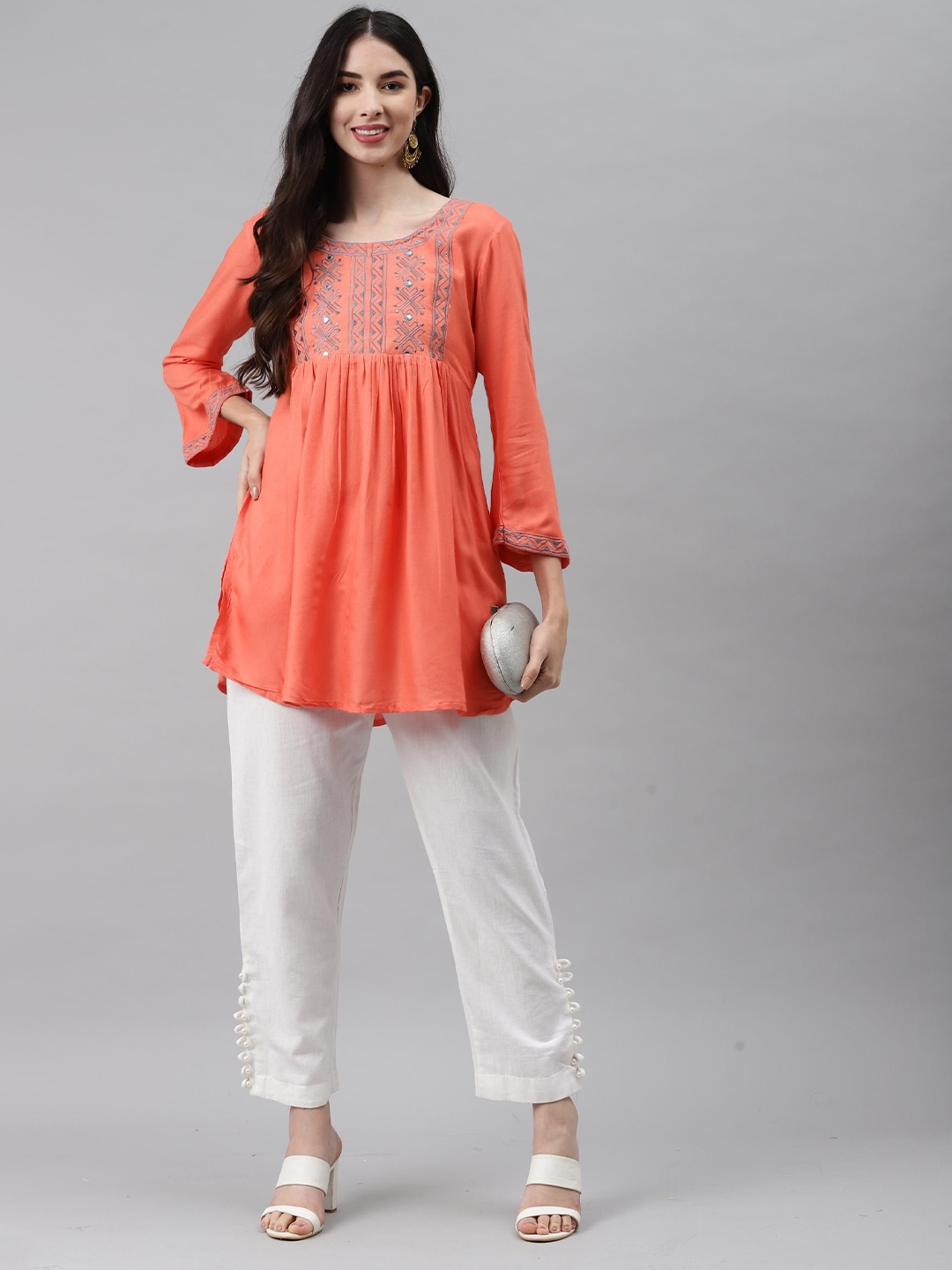 

KALINI Women Embellished Scoop Neck Top, Peach