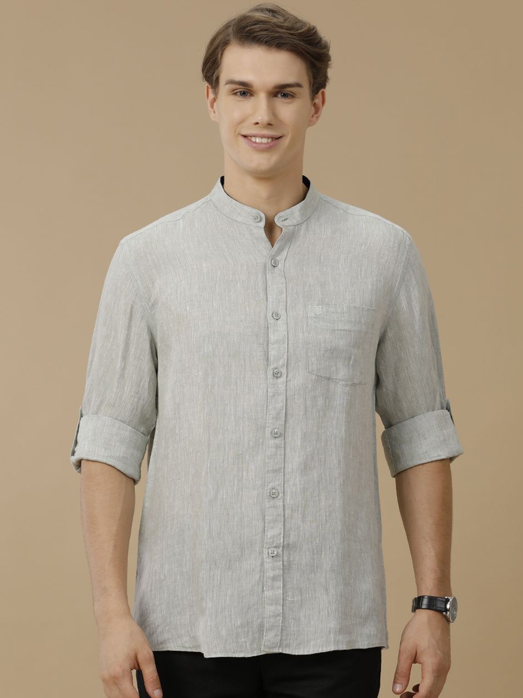 

Linen Club Men Contemporary Fit Linen Solid Slim Fit Casual Shirt, Grey