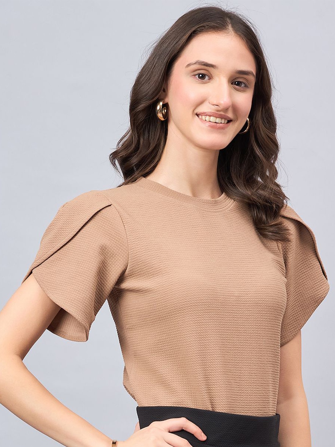 

Style Quotient Women Slit Sleeves Regular Top, Brown
