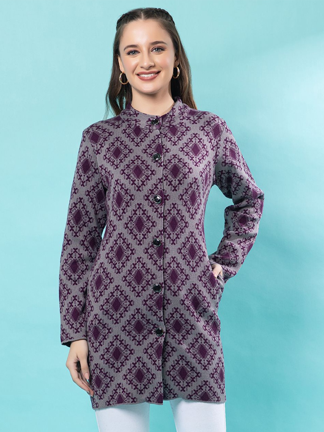 

Anouk Women Printed Round Neck Long Sleeves Cardigan Sweaters, Grey