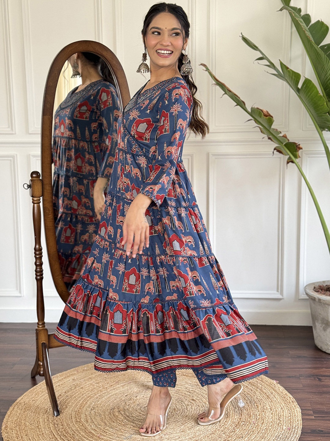 

KALINI Women Ethnic Motifs Printed Regular Pure Cotton Kurta with Trousers & With Dupatta, Blue