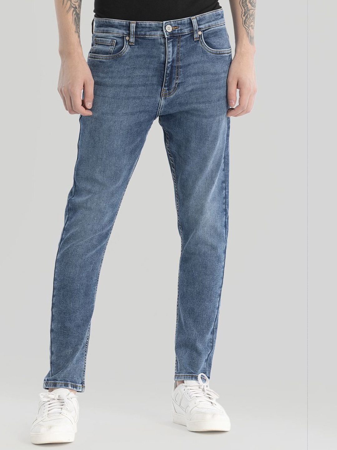 

Snitch Men Narrow Skinny Cotton Fit Light Fade Stretchable Jeans, Blue