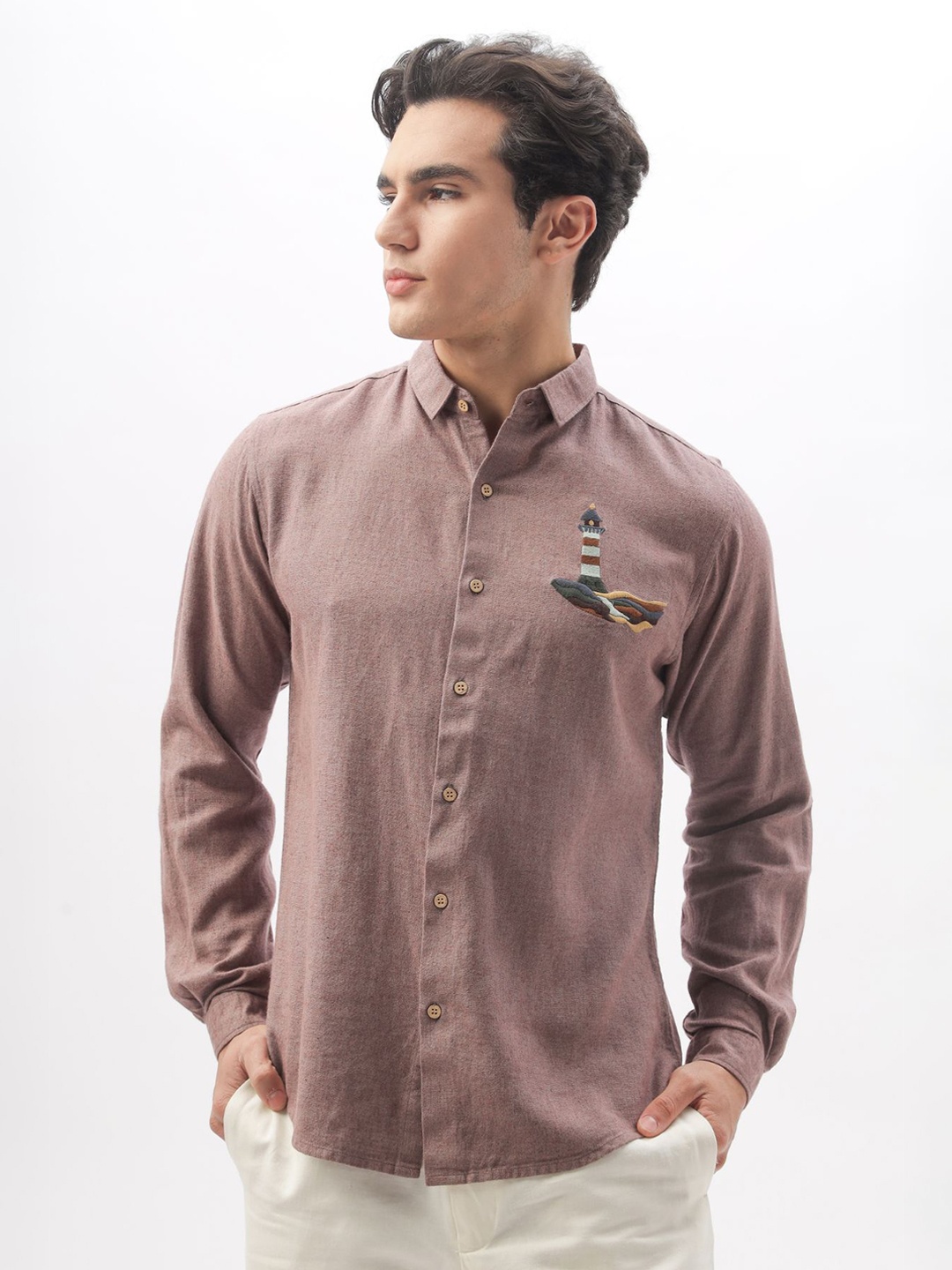 

HAMPTONS Men Lighthouse Motif Embroidered Casual Shirt, Maroon