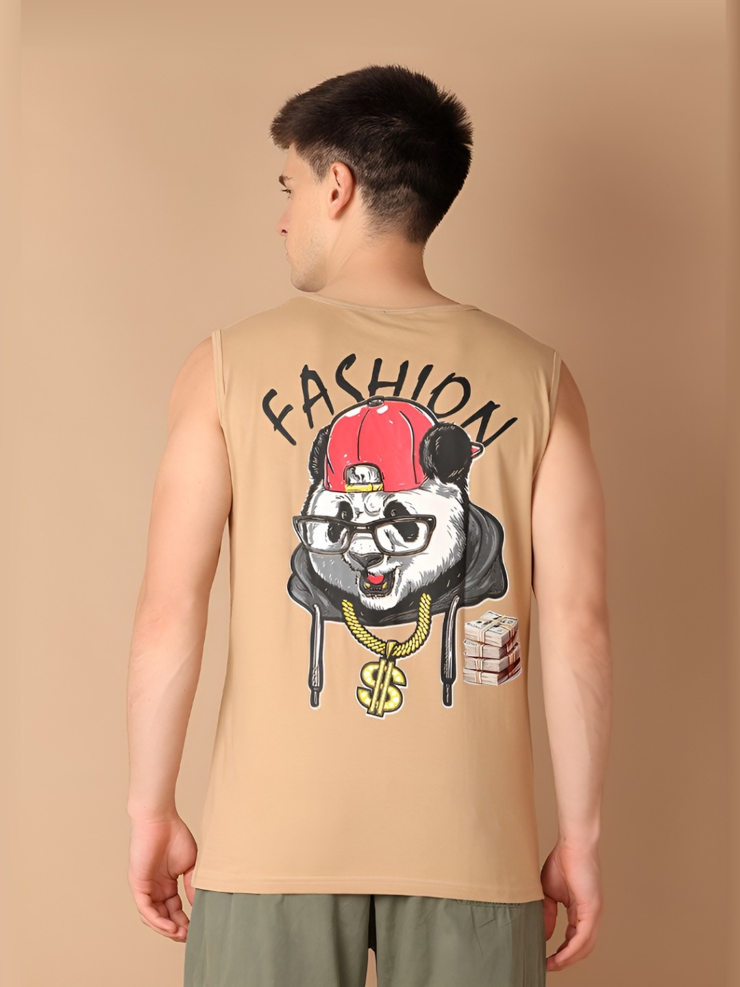 

V-Mart Men Graphic Printed Round Neck Cotton T-shirt, Beige