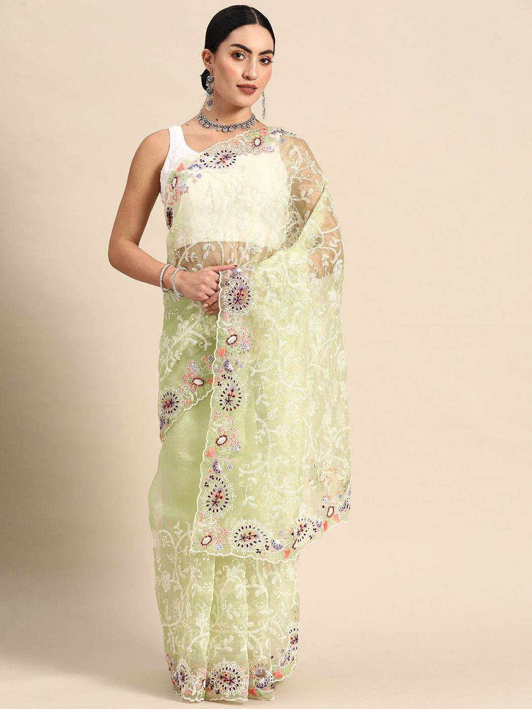 

Anouk Ethinic Motif Embroidered Organza Saree, Green