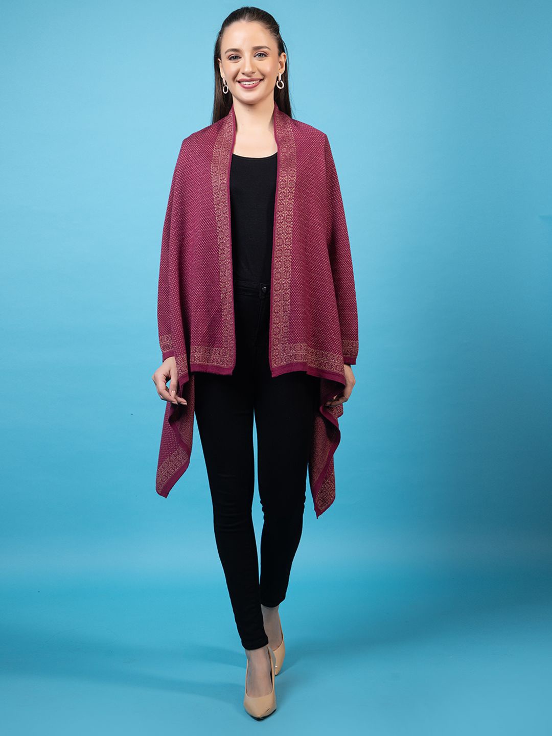 

Anouk Purple Printed Open Front Shrug