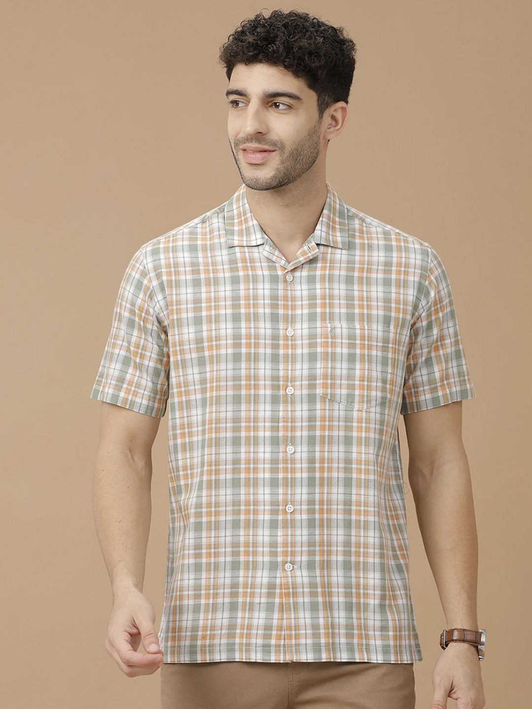 

CAVALLO by Linen Club Men Contemporary Tartan Checked Slim Fit Casual Shirt, Orange