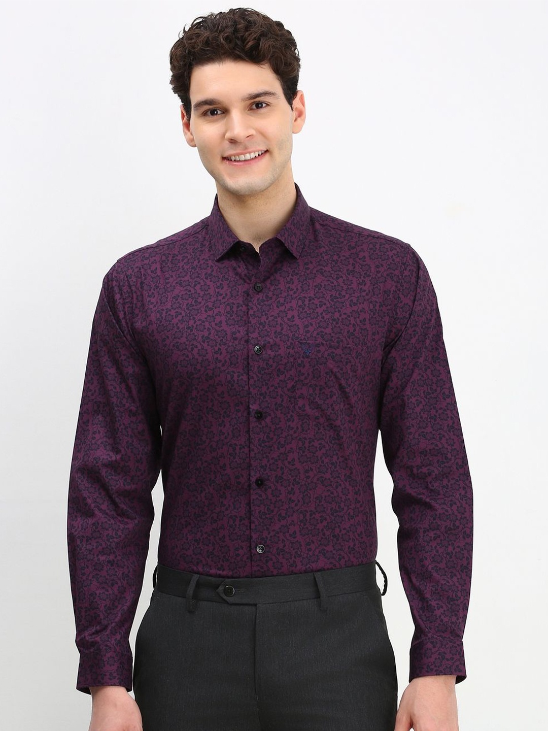 

Allen Solly Men Slim Fit Cotton Floral Opaque Printed Formal Shirt, Purple