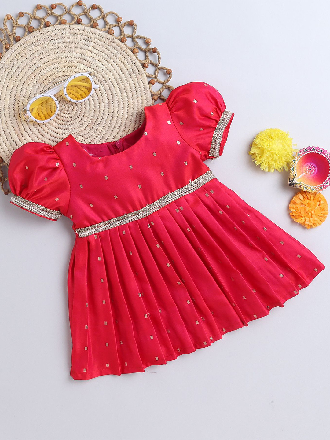 

MANY FROCKS & Girls Puff Sleeve Fit & Flare Dress, Rose
