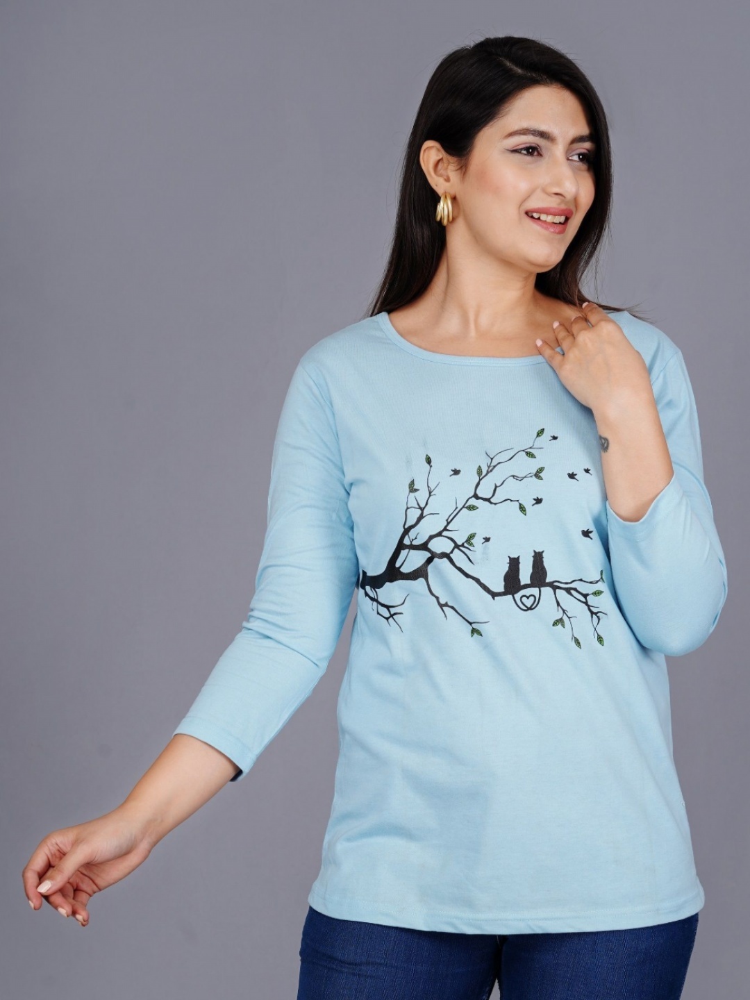 

Cloth Bites Women Graphic Printed Round Neck Cotton T-shirt, Blue